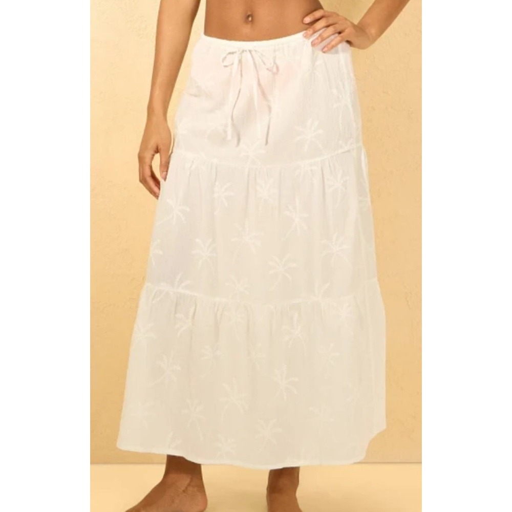 Shade & Shore White Tiered Midi Skirt Large Cover Up Textured Palms Coastal NWT